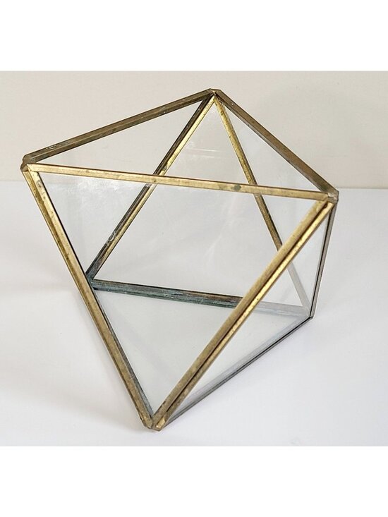 unbranded Other - Brass & Glass Terrarium Geometric Succulent Holder Centerpiece Gold Tone Vintage